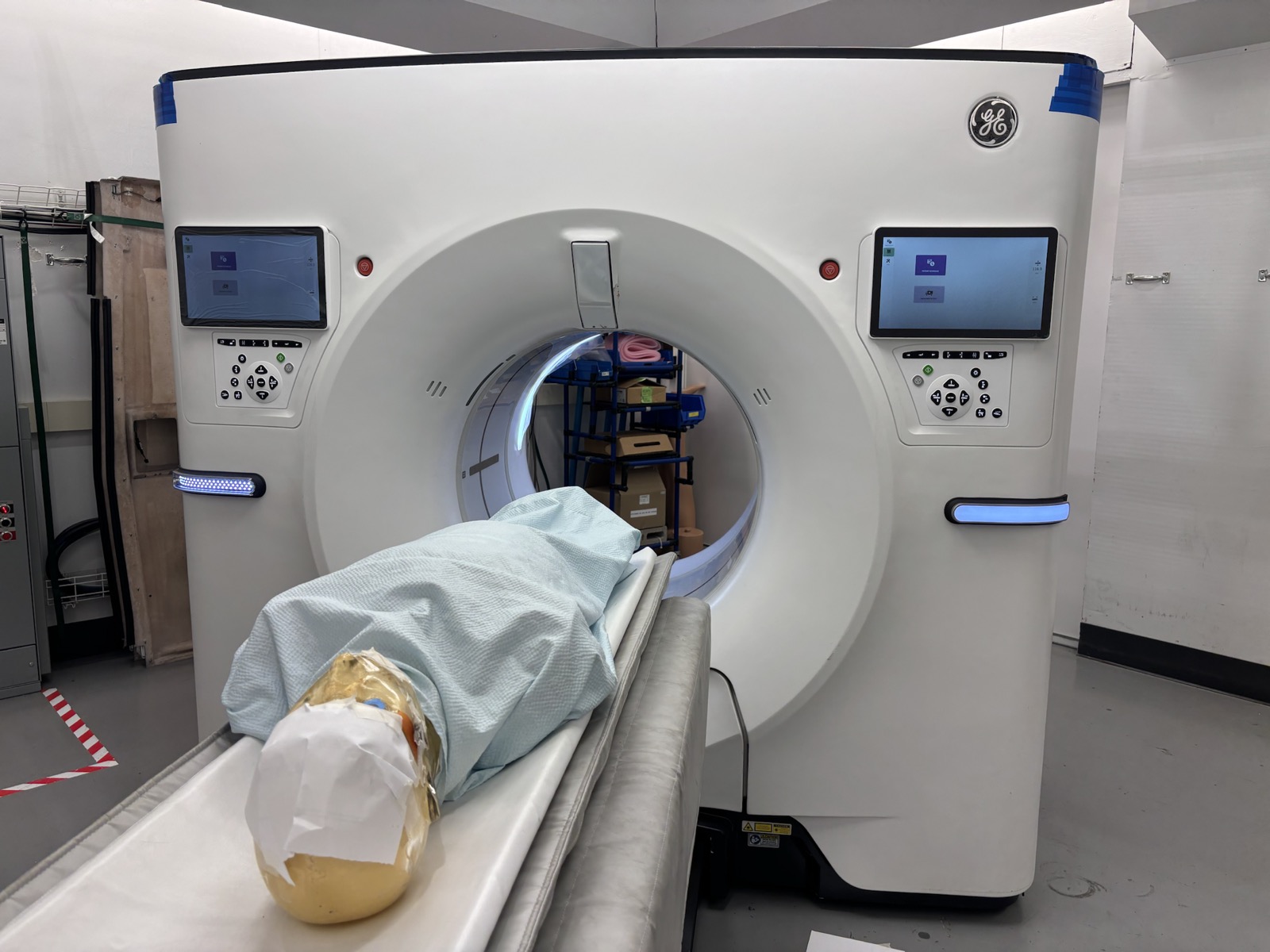 CT scanner environment with mannequin used for simulated study execution